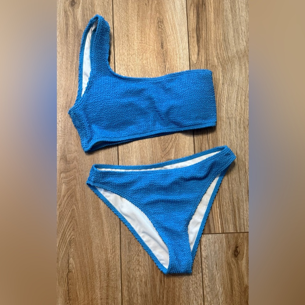Blue One-Shoulder Bikini Set